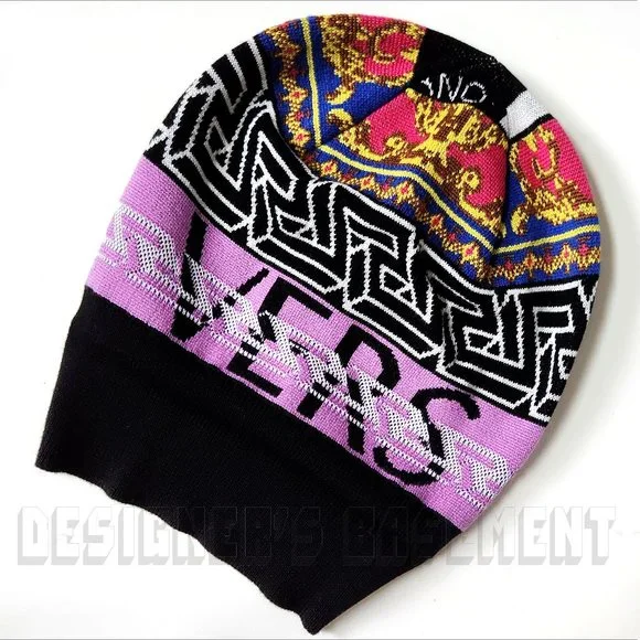 VERSACE Medusa Renaissance Greca Pattern Logo Intarsia wool blend Beanie hat NWT - Picture 5 of 7